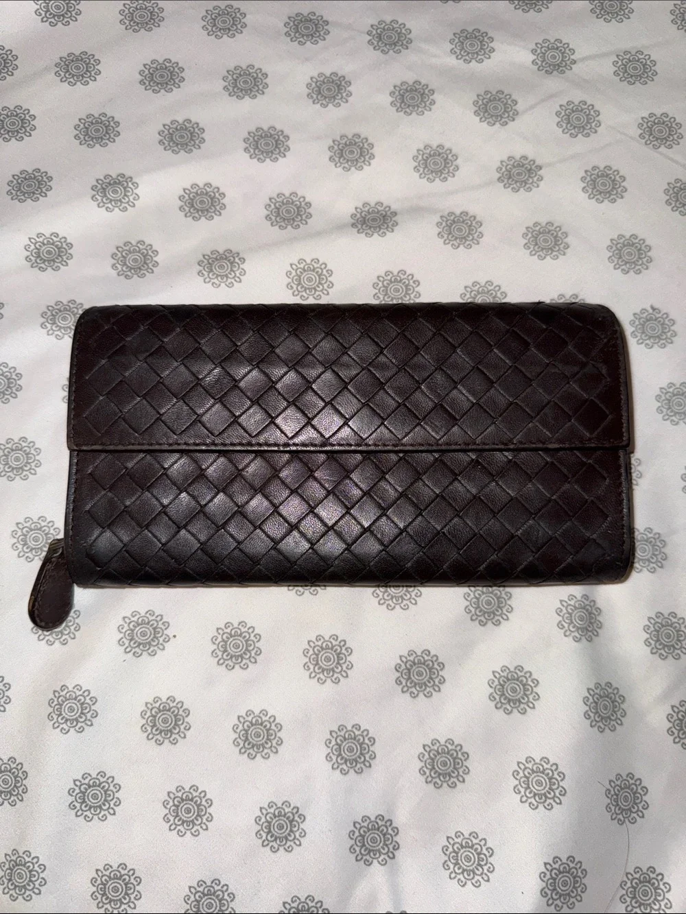 Bottega Veneta Woven Leather Zip Wallet - Dark Brown